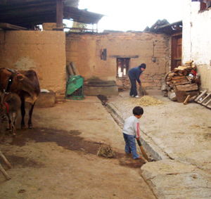 sweeping in Bhutan with sister